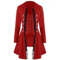 Women Stylish ong Sleeve Button Irregular Coat - Red