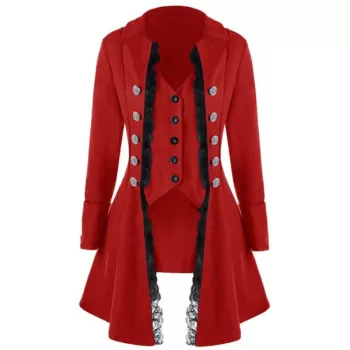 Women Stylish ong Sleeve Button Irregular Coat - Red