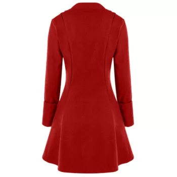 Women Stylish ong Sleeve Button Irregular Coat - Red