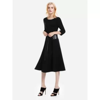 ZAN.STYLE Below the Knee Long Sleeve Dress - Black
