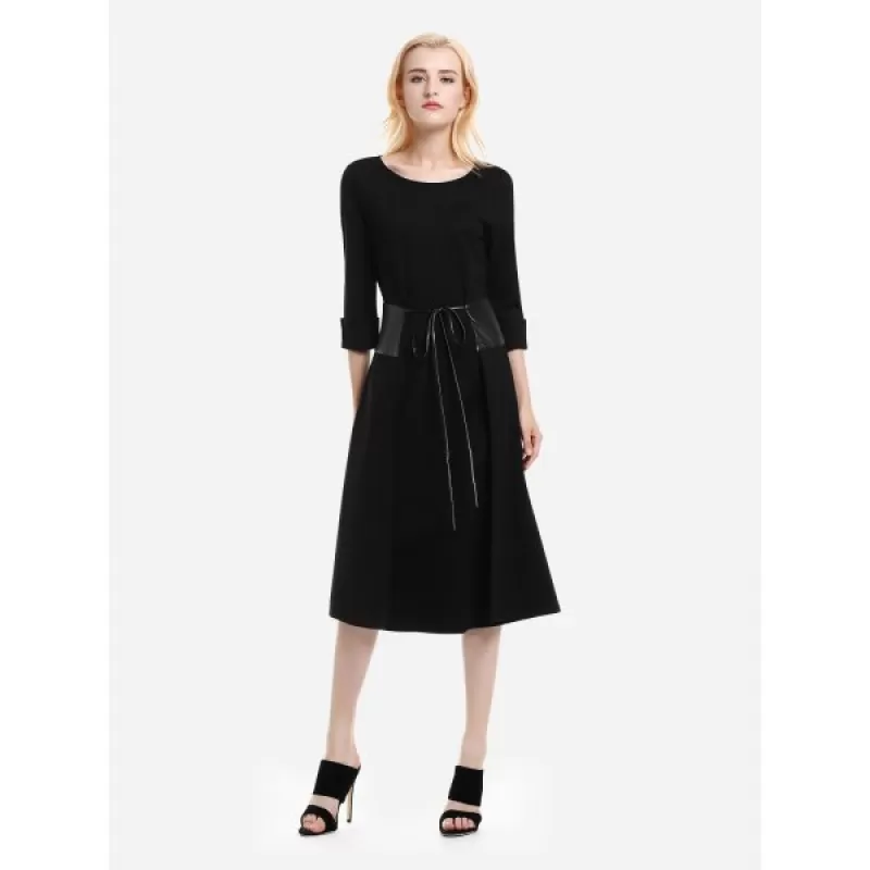 ZAN.STYLE Below the Knee Long Sleeve Dress - Black