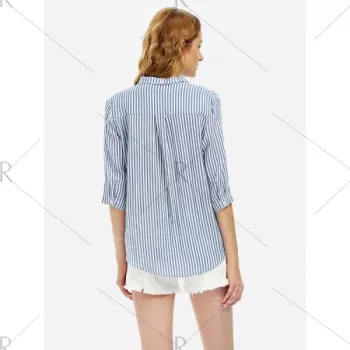 ZAN.STYLE Blouse Shirt - Blue Stripe