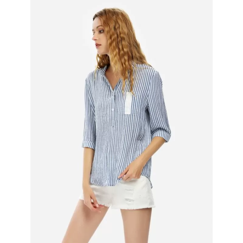 ZAN.STYLE Blouse Shirt - Blue Stripe