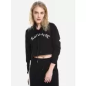 ZAN.STYLE Drawstring Cropped Hoodies - Black