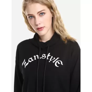 ZAN.STYLE Drawstring Cropped Hoodies - Black