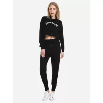 ZAN.STYLE Drawstring Cropped Hoodies - Black