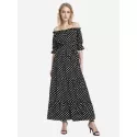 ZAN.STYLE Elasticized Waistband Off the Shoulder Dress - Black And White