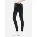 ZAN.STYLE Leather Leggings with Elasticized Waist - Black