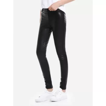 ZAN.STYLE Leather Leggings with Elasticized Waist - Black