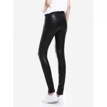 ZAN.STYLE Leather Leggings with Elasticized Waist - Black