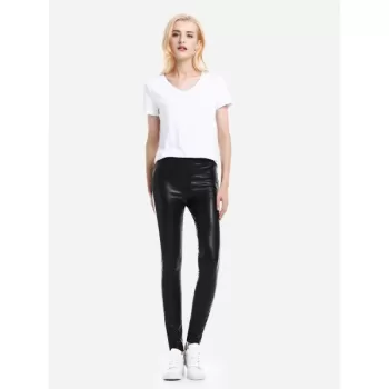 ZAN.STYLE Leather Leggings with Elasticized Waist - Black