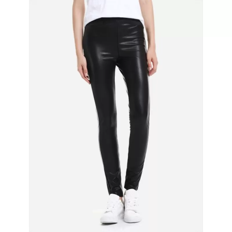 ZAN.STYLE Leather Leggings with Elasticized Waist - Black