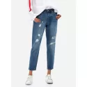 ZAN.STYLE Ripped Ankle Jeans - Blue