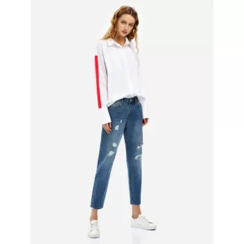 ZAN.STYLE Ripped Ankle Jeans - Blue