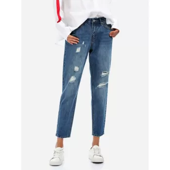 ZAN.STYLE Ripped Ankle Jeans - Blue