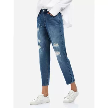 ZAN.STYLE Ripped Ankle Jeans - Blue