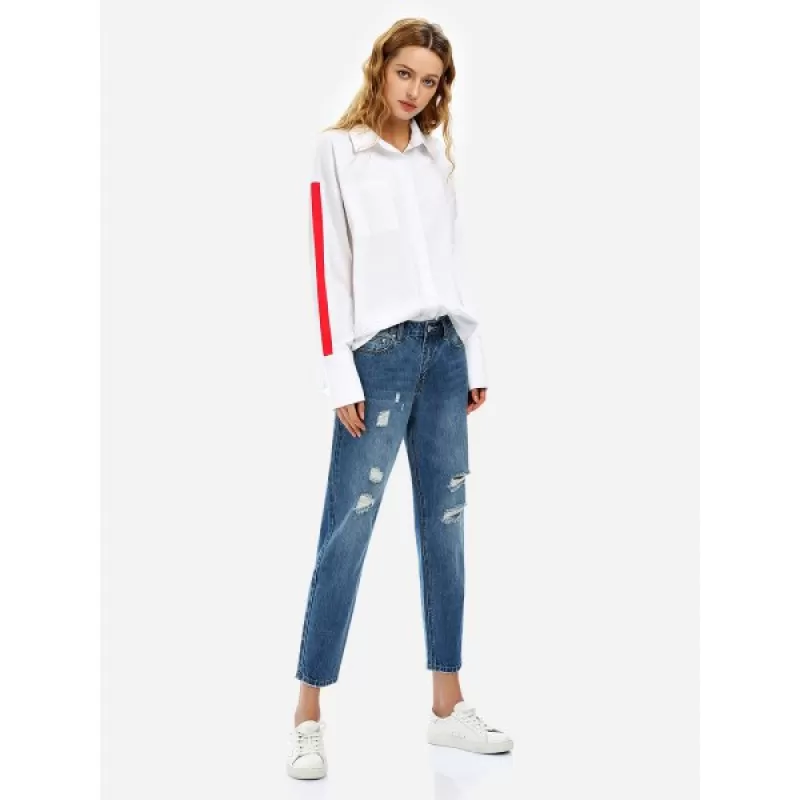 ZAN.STYLE Ripped Ankle Jeans - Blue