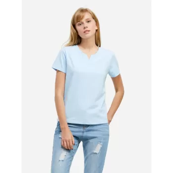 ZAN.STYLE Split Neck T-shirt - Light Blue