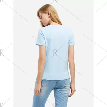 ZAN.STYLE Split Neck T-shirt - Light Blue