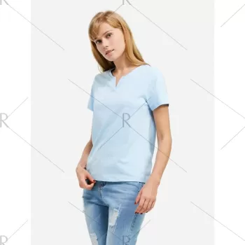 ZAN.STYLE Split Neck T-shirt - Light Blue