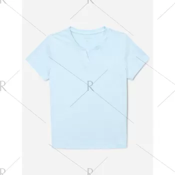 ZAN.STYLE Split Neck T-shirt - Light Blue