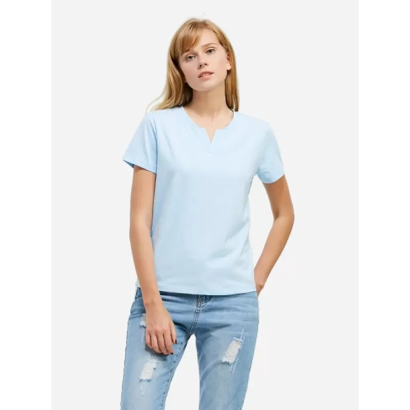 ZAN.STYLE Split Neck T-shirt - Light Blue