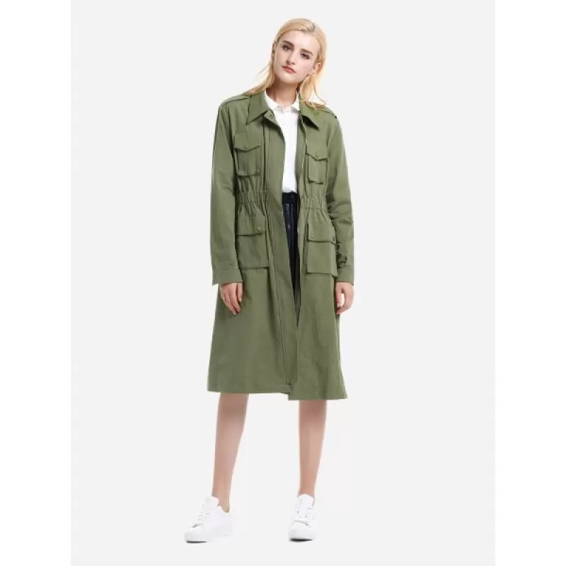 ZAN.STYLE Utility Trench Coat - Army Green