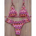 Zig Zag Halterneck Bikini Set - Rose Red