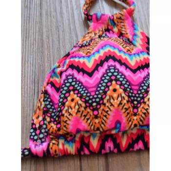 Zig Zag Halterneck Bikini Set - Rose Red