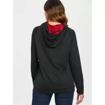 Zip Detail Drawstring Hoodie - Black