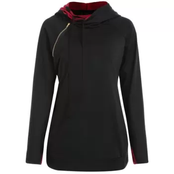 Zip Detail Drawstring Hoodie - Black