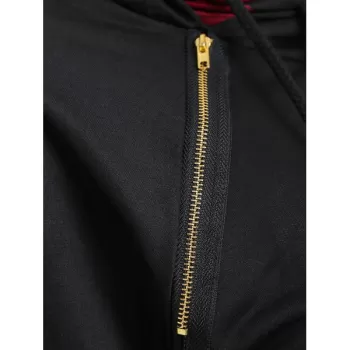 Zip Detail Drawstring Hoodie - Black