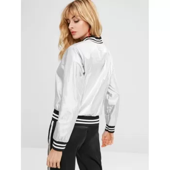 Zip Fly Metallic Bomber Jacket - ilver