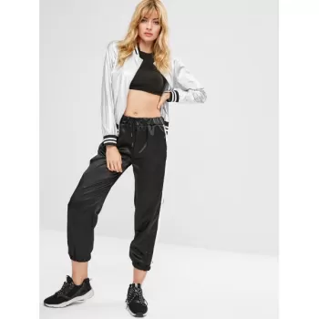 Zip Fly Metallic Bomber Jacket - ilver