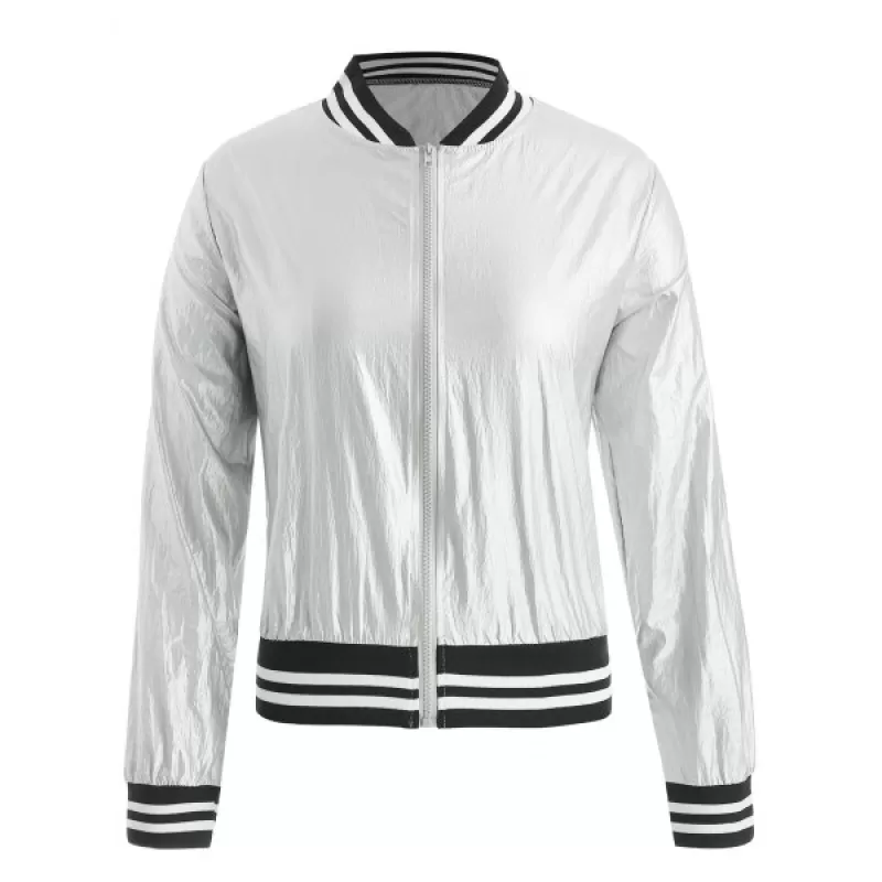 Zip Fly Metallic Bomber Jacket - ilver