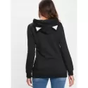Zip Front Black Cat Hoodie with Pocket - Black