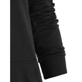 Zip Front Black Cat Hoodie with Pocket - Black