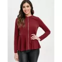 Zip Up Peplum Top - Red Wine