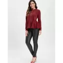 Zip Up Peplum Top - Red Wine