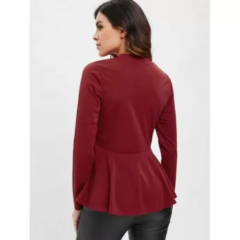 Zip Up Peplum Top - Red Wine