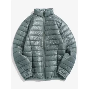 Zip Up Solid Warm Lightweight Padded Jacket - Gray Cloud