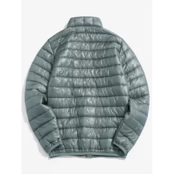 Zip Up Solid Warm Lightweight Padded Jacket - Gray Cloud