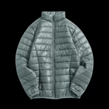 Zip Up Solid Warm Lightweight Padded Jacket - Gray Cloud