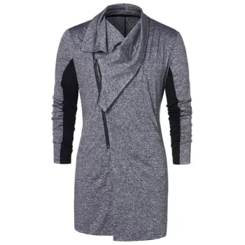Zip Up Space Dye Longline Coat - Gray
