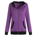 Zipper Fluffy Cat Ear Hoodie - Purple