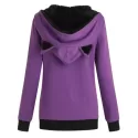 Zipper Fluffy Cat Ear Hoodie - Purple