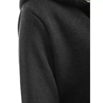 Zipper Fly Thicken Leopard Pattern Hoodie - Black Grey