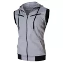 Zipper Sleeveless Hooded Tank Top - Gray