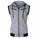 Zipper Sleeveless Hooded Tank Top - Gray