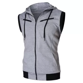 Zipper Sleeveless Hooded Tank Top - Gray